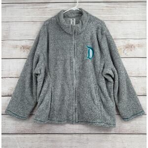 Disney Disneyland Sherpa Fleece Embroidered Jacket Womens 2X Gray Full Zip